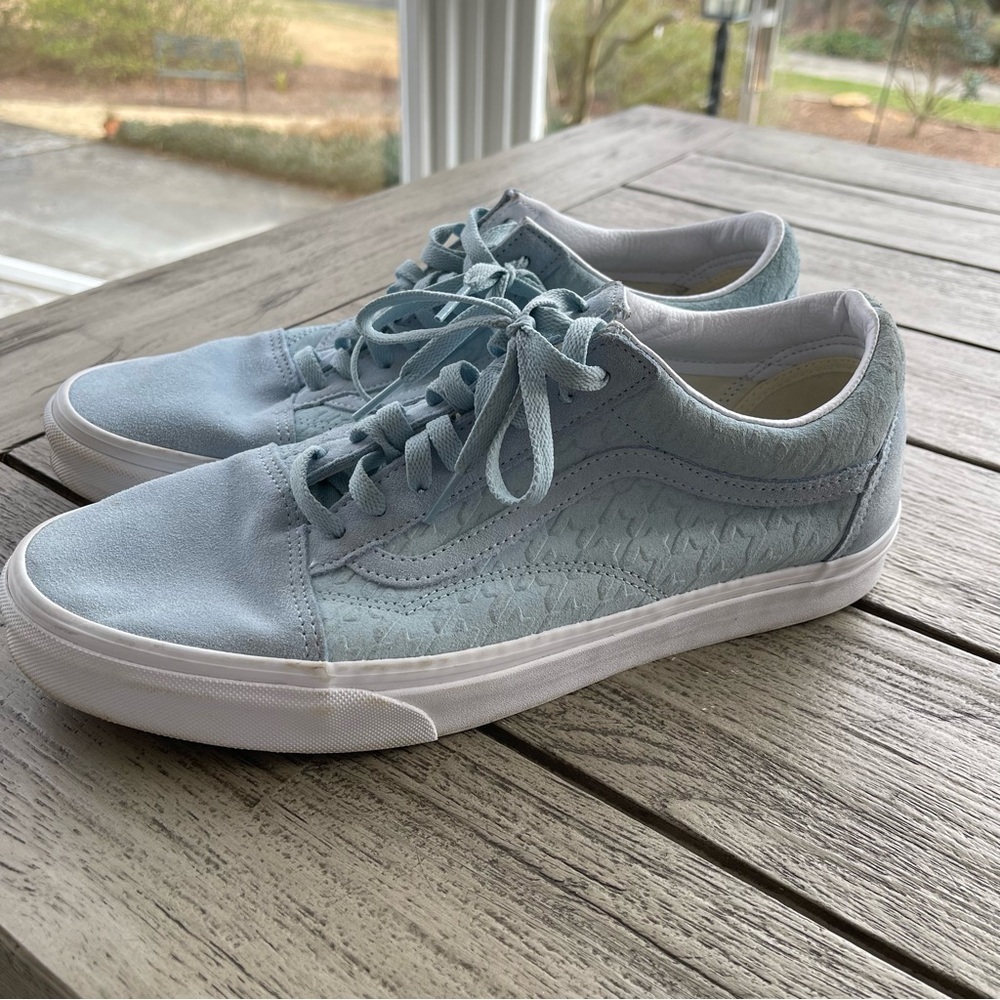 Vans Houndstooth Embossed Old Skool Suede Light Blue Lace-Up Sneakers Mens 11.5